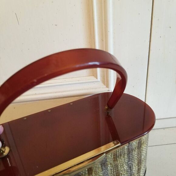 Vintage Lucite Bag Clear, Tortise & Gold Tinsel - Picture 6 of 10